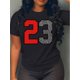 thumbnail image 1 of Women'S Casual T-Shirt with Letter Print, Short Sleeve Crew Neck Top for Spring/Summer, Knit Fabric, Regular Length Tee For Adult, Men, Women, Teen, Teenager, Adolescent, Youth, 1 of 3