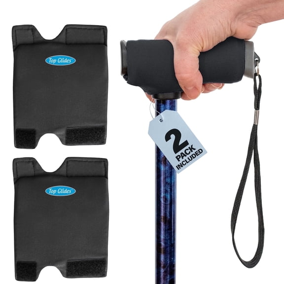 2-Pack Top Glides Cane Grip Covers (Black)