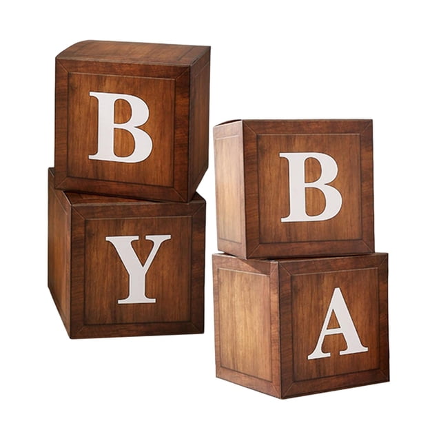 4 Pieces Baby Boxes Baby Shower Decorations Balloons Boxes for Party Holiday Wood Color