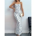 thumbnail image 2 of Women'S Summer Floral Maxi Dress Square Neck Mesh Ruched Bodycon Formal Wedding Guest Long Dresses White XL, 2 of 8