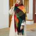 thumbnail image 4 of Ljudmp Womens Winter Grid Shawls Wraps Ladies Scarf Warm Scarves Long Large Scarves Knit Tassel Lattice Splicing Blanket Scarf Red, 4 of 4