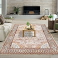 thumbnail image 2 of Hasoo Vintage Washable Rug Persian Tribal Area Rug for Living Room Oriental Floral Distressed Carpet for Bedroom Soft Low Pile Rug, 10' x 13' Orange, 2 of 6