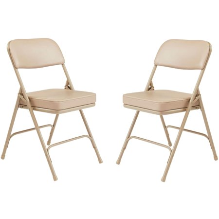 Premium Cushioned Portable Folding Chairs by National Public Seating – 3200 Series Upholstered, Heavy-Duty Foldable Chairs for Indoor & Outdoor Use – Set of 2, Comfortable & Durable, Beige