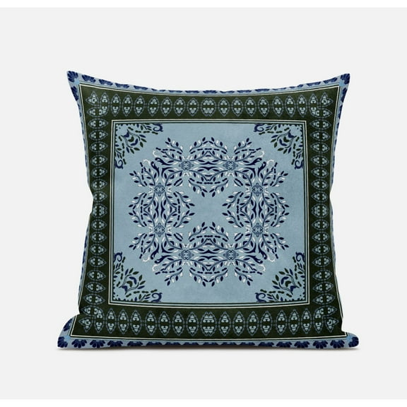 Window Wreath Palace Suede Zippered Pillow with Insert in Light Blue 20 x 20