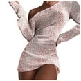 thumbnail image 3 of JGGSPWM Women's Long Sleeve Mini Dress Deep V Back Round Neck Open Back Hip Slim Dresses Pink M, 3 of 5