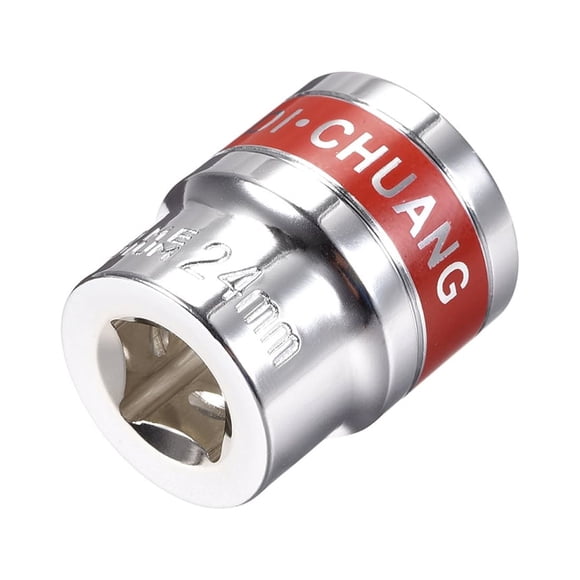 Unique Bargains 1/2-Inch Drive by 24mm Shallow Socket w Red Band, Cr-V, 6-Point, Metric