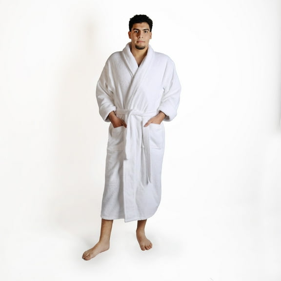 Men's Turkish Cotton Terry Ultra-Soft and Absorbent Long Bathrobe, White