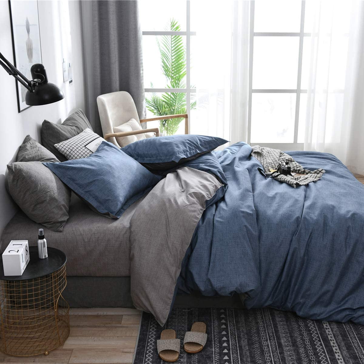 Blue Gray Duvet Cover Set Greyish Reversible Farmhouse Modern Solid