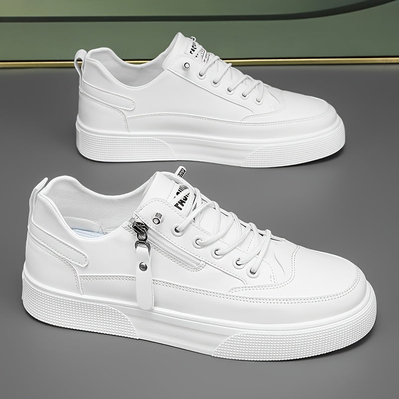 Men'S White Sneakers, Black Sneakers, Two-Color Low-Top Casual Sports Shoes, Outdoor Hiking Lace-Up Zipper Embellished Skateboard Shoes, Large Size Fashion Trendy Versatile Street Spring, Summer