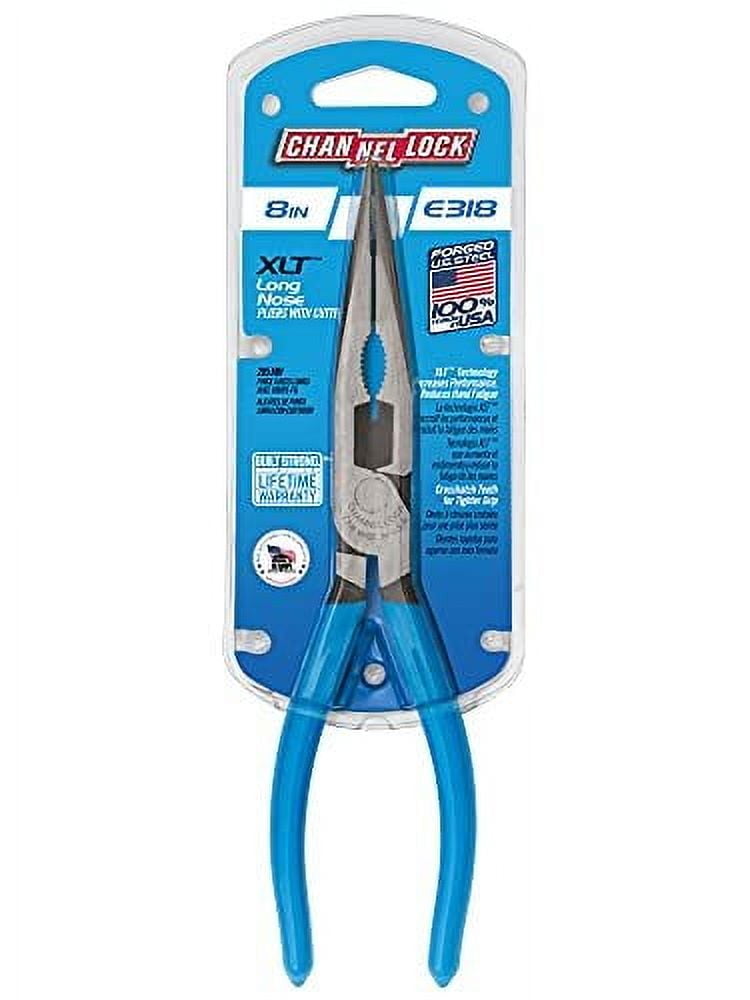 Channellock E318 8-Inch Long Nose Plier, Blue, Stainless, 8-Inch Combination