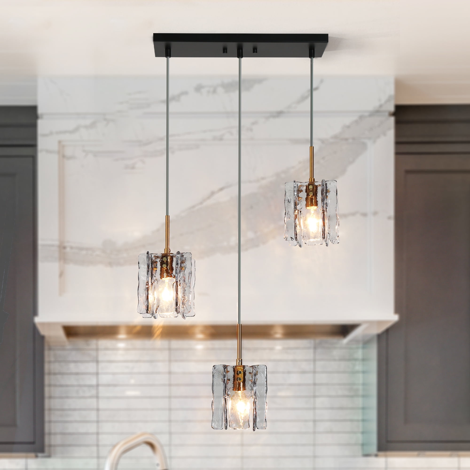 LNC 3-Light Modern  3-Light LED Smoke-Gray Cluster Pendant Light with Ribbed Glass