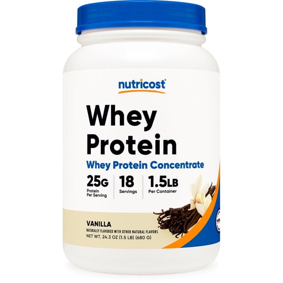 Nutricost Whey Protein Concentrate (1.5 Pounds, Vanilla) - 25 Grams of Protein Powder per Serving