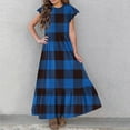 thumbnail image 5 of Maxi Dresses for Girls with Pockets Size 6-12 Kids Trendy Ruffle Short Sleeve Crewneck Plaid Printed Pullover Vacation Long Dress, 5 of 7