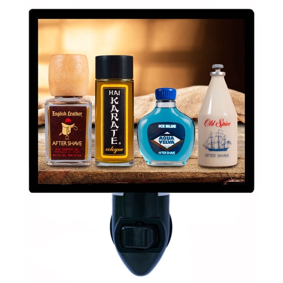 Night Light - Vintage Drug Store Colognes. | Bathroom Theme, Includes Free Switchable Insert, 4W Bulb, E12 Base