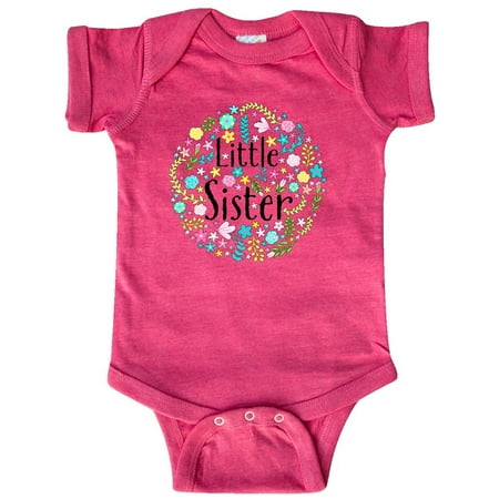 

Inktastic Little Sister with Flower Circle Gift Baby Boy or Baby Girl Bodysuit
