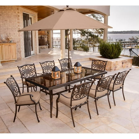 Hanover Traditions 9-Piece Aluminum Outdoor Dining Set, Blue
