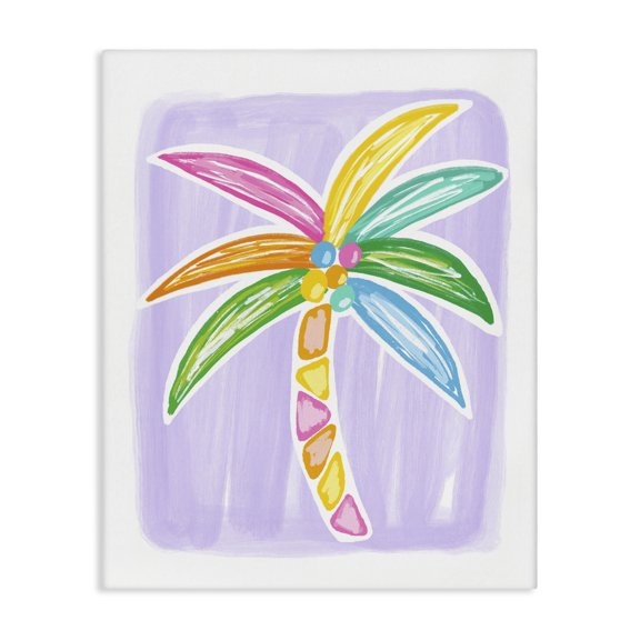 Stupell Industries Pastel Palm on Purple Botanical & Floral Painting Gallery Wrapped Canvas Art Print Wall Art, 16 x 20