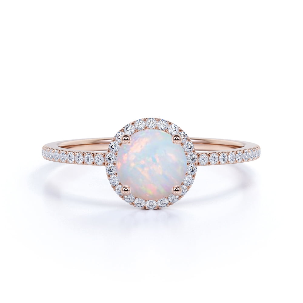 Round Blue Opal Evil Eye Promise Ring 