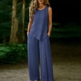 thumbnail image 4 of Zynoxe Womens Two Piece Linen Sets Elegant Button Tank Top Wide Leg Pants Plus Size Outfits Summer Business Casual Outfits with PocketsNavy2XL, 4 of 7