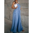 thumbnail image 5 of Women's Loose Denim Bib Overalls Long Jumpsuit Adjustable Strap Wide Leg Jeans Pants with Pocket, 5 of 6