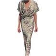 thumbnail image 2 of Qiopertar Vente de Liquidation Mode Robe à Manches Courtes Col en V Imprimée Tempérament Printemps/été pour Femmes Offres de la Semaine Moins de 5$, 2 of 7
