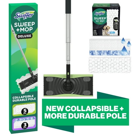 Swiffer Sweep   Mop Deluxe Floor Cleaner Bundle Includes 1 Sweep   Mop Device, 25 Heavy Duty Dry Sweeping Cloths, 3 Heavy Duty Wet Mopping Pads
