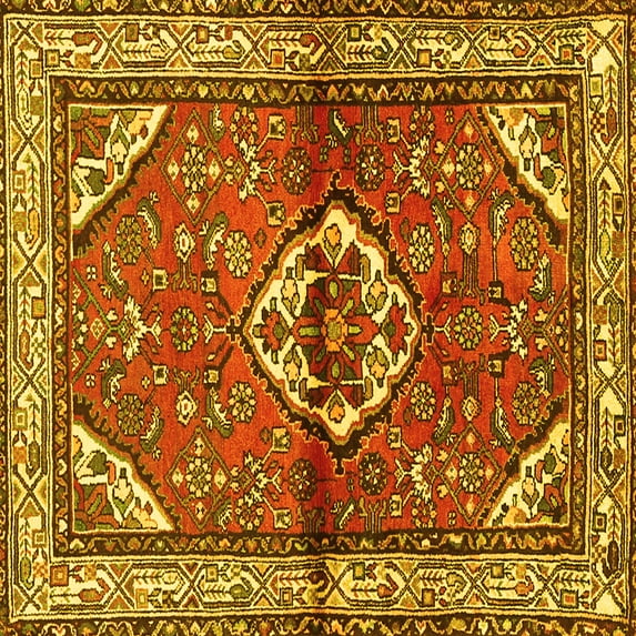 Ahgly Company Indoor Square Persian Yellow Traditional Area Rugs, 5' Square