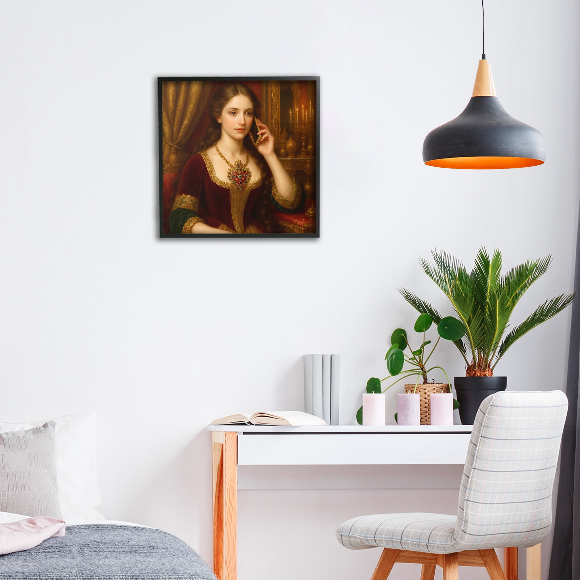 Stupell Industries Rococo Woman with Cell Phone Black Framed Giclee Art, design by Grotto Studios