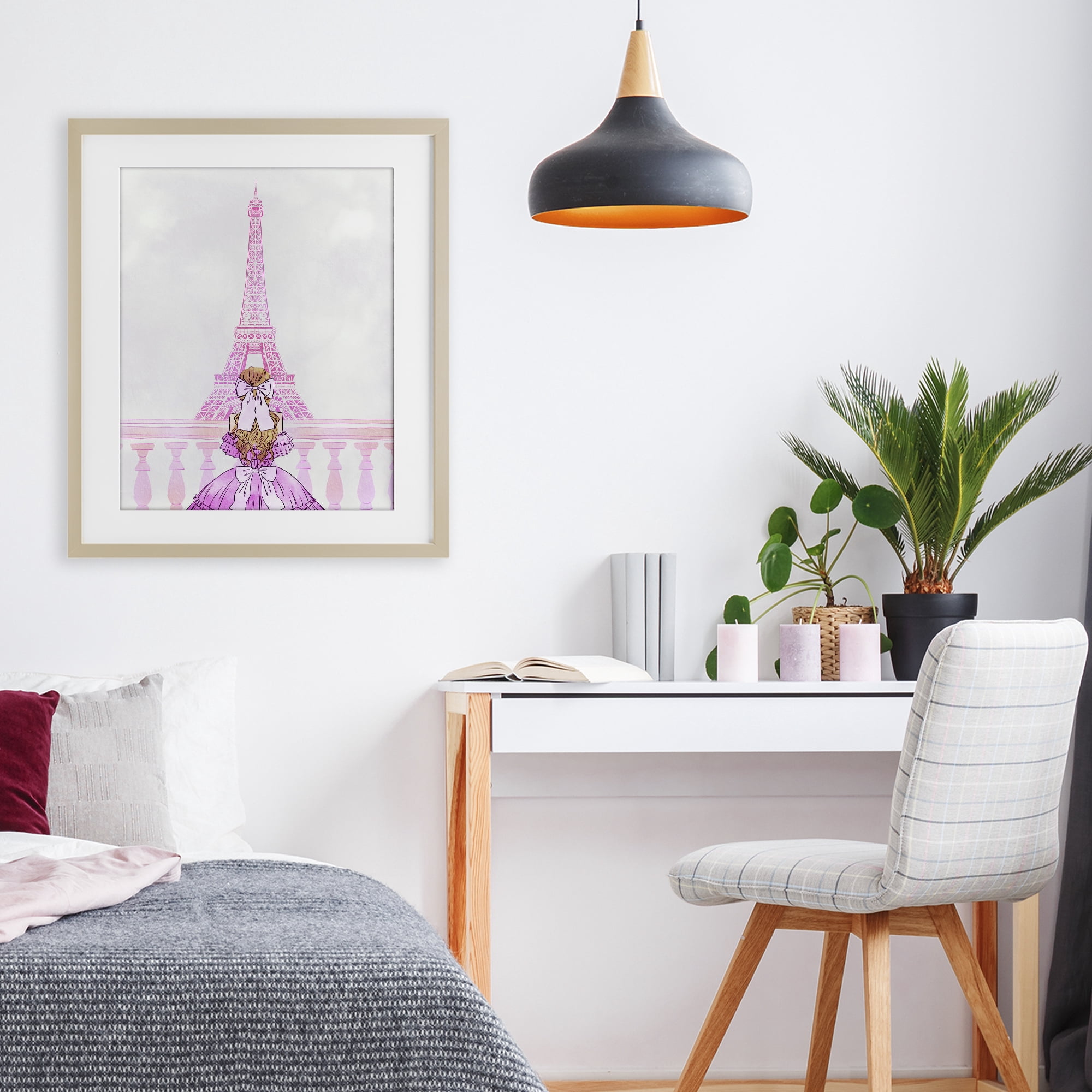 Stupell Industries Pink Gown & Eiffel Tower Birch Framed Print Under Glass, design by Ziwei Li