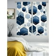thumbnail image 3 of Sheer Curtains 63 Inches Long, Gold White Geometric Hexagon Modern Light Filtering Window Curtains for Living Room, Navy Blue Marble Rod Pocket Voile Sheer Curtain Drapes, 52"W x 63"L, 2 Panels, 3 of 9