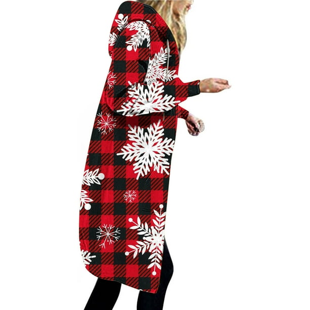Puntoco-Chaqueta con capucha para mujer, suéter con capucha de manga holgada con estampado de Feliz Navidad, Chaqueta larga, liquidación de Navidad Puntoco Puntoco-1591