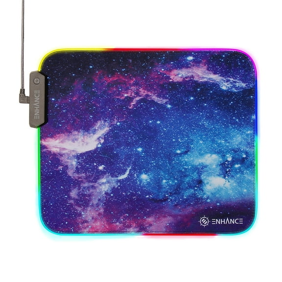 ENHANCE Large LED Gaming Mouse Pad with Clear Fiber Edges with 7 RGB Colors & 3 Lighting Effects