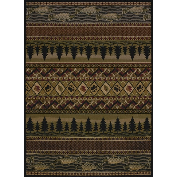 Designer Home Regal Area Rug 750-03943 River Ridge Brown Waves Trees 5' 3" x 7' 2" Rectangle