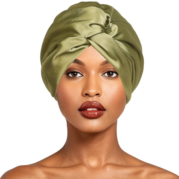 Gtoiithly Adjustable Silk Satin Hair Bonnet for Sleeping, Double Layer, Night Turban for Large Long Curly Braid Women Men Hair Light Green One Size
