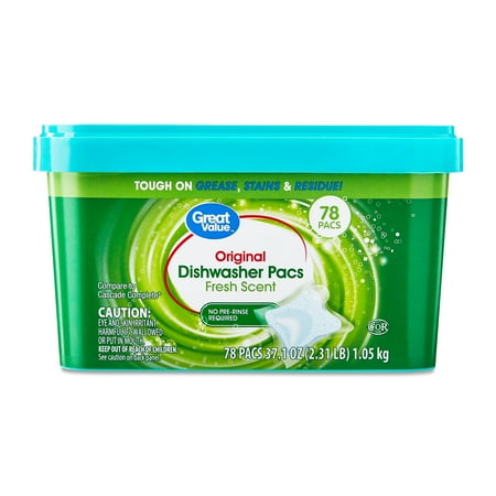 Great Value Automatic Dishwasher Pacs, Fresh Scent, 78 Count