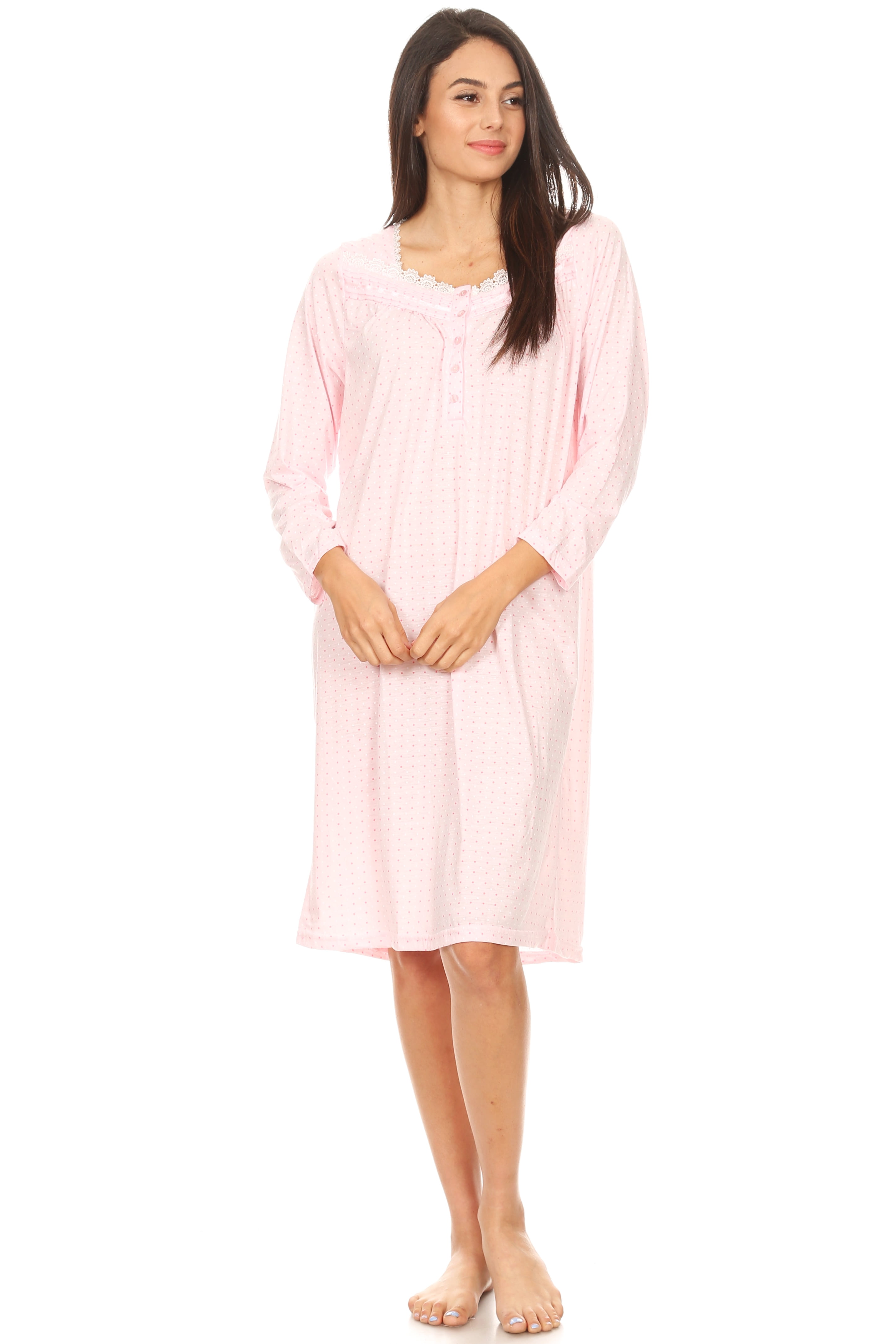 1647 Womens Nightgown Sleepwear Pajamas Woman Long Sleeve Sleep Dress