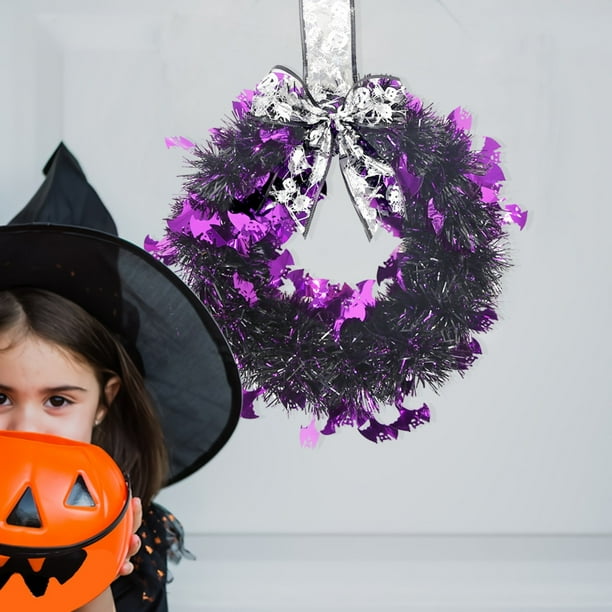 Xihbxyly Guirnalda de Halloween, Diseño Morado y Plateado, Decoración para Exteriores E Interiores, Decoración Única para El Hogar y Fiestas, Reutilizable para Eventos Temáticos, Tamaño 51,5 X 29 Cm