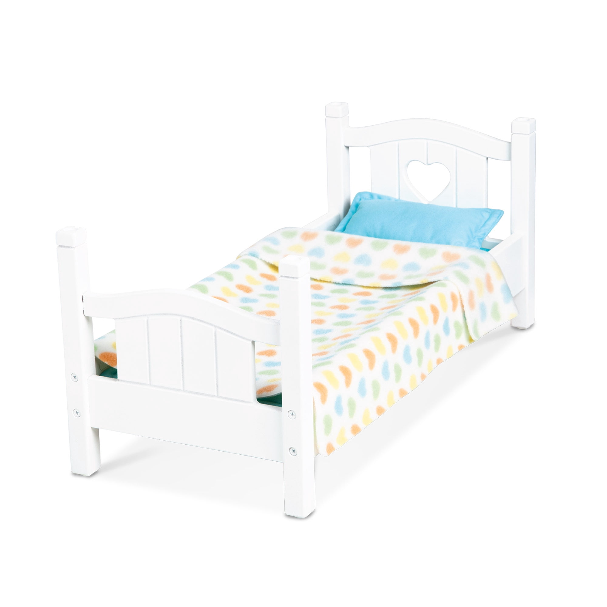 Melissa & Doug Mine to Love Wooden Play Bed for Dolls, Stuffed Animals - White (8.7”H x 9.1”W x 20.7”L Assembled)