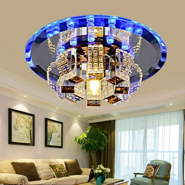 FETCOI Modern LED Ceiling Light Flush Mount Blue K9 Crystal Chandelier