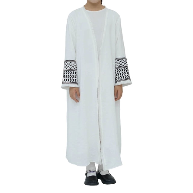 DuoJiaJ Robe Longue Abaya Dubai Turque Moyen Brodée à Franges pour Enfants Musulmans Garçons Filles Robe Traditionnelle Taille 7-8 Ans