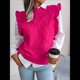 thumbnail image 5 of Suéter Sin Mangas con Volantes para Mujer, Cuello Redondo, Tejido de Punto, para Verano Rosa Roja M, 5 of 10