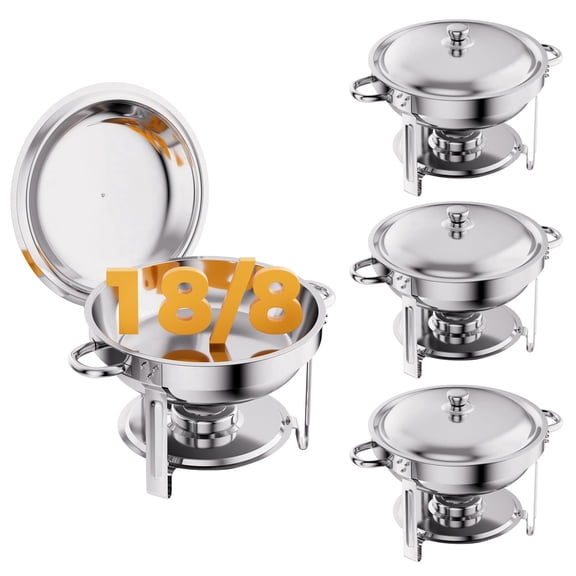 CAMMOO Silver 4 Pack 6QT Chafing Dishes Buffet Set, 18/8 (304) Stainless Steel Food Warmers for Parties Buffet Catering Events Dinners