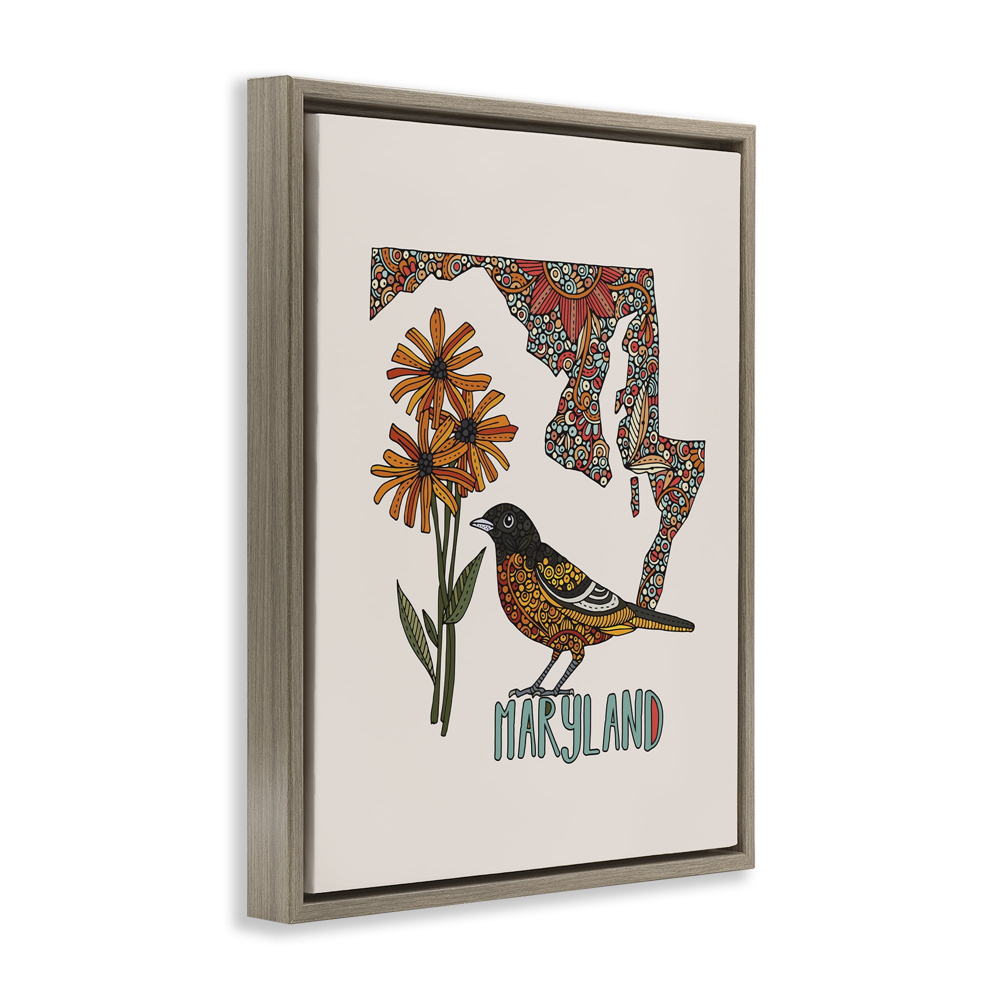 Stupell Industries Floral Maryland State Botanical & Floral Painting Brown Floater Framed Art Print Wall Art, 25 x 31