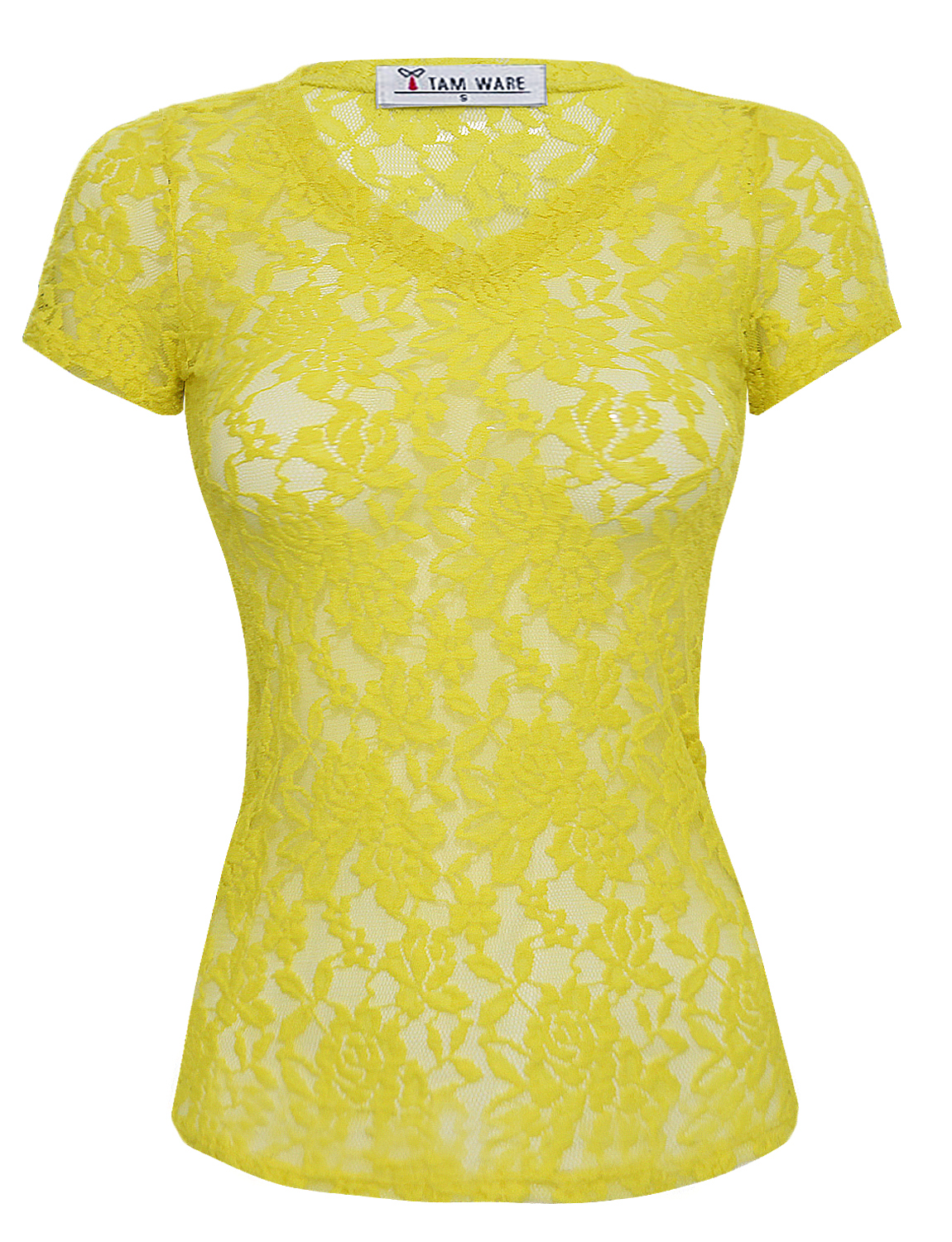 TAM WARE Women Elegant Short Sleeve Sheer Floral Lace Blouse TWCWD131