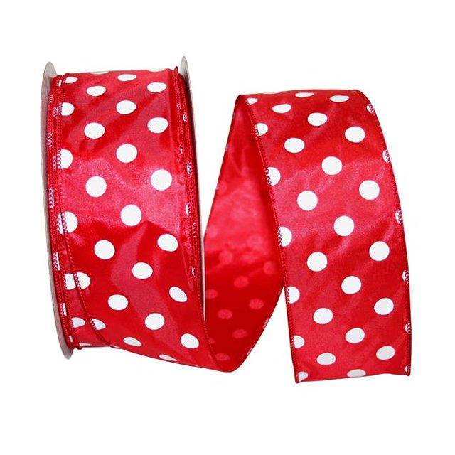 Reliant Ribbon 92840W-065-40K Satin Large Dots Value Wired Edge Ribbon - Red - 2.5 in. x 50 yards