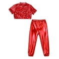 thumbnail image 3 of renvena Girls Hip Hop Sequins Costume Sparkly Short Sleeve Tank Tops with Metallic Leggings Pants Red 16, 3 of 7