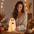 thumbnail image 7 of Cadancy Halloween Decorations Light Up Furry Ghost with Pumpkin Standing Spooky LED Figurine Indoor Outdoor Front Door Porch Yard Table Centerpiece Holiday Party Ornament Home Decor, 7 of 7
