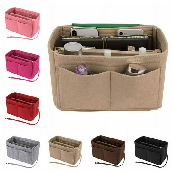 Makeup Organizer under $5! CQCYD Felt Makeup Bag Organizer, Multi-Pocket Purse Insert for Handbag, Travel Toiletry Bag with Zipper, Cosmetic Storage Pouch