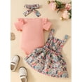 thumbnail image 6 of Aojekbee Baby Girls Summer Outfit Ribbed Short Sleeves Rompers and Floral Suspender Skirt Headband 3 Piece Clothes Set, 6 of 10