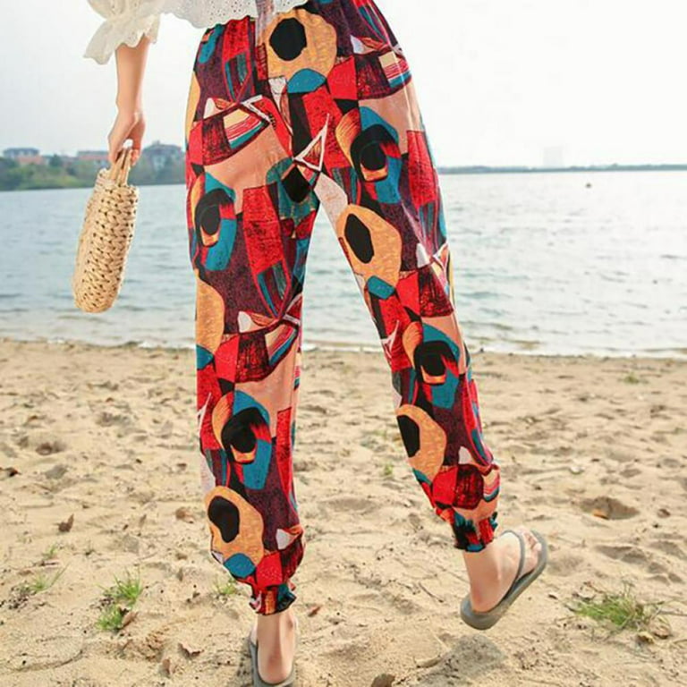 Women Beach Harem Pants Yoga Trousers for Woman Boho Beach Pants,Women's  Loose Elastic Summer Boho Hippie Pants 